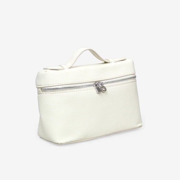 Loro Top Handle Extra Pocket Small Pouch Handbag, White Grained Faux Leather - Picture 2 of 3